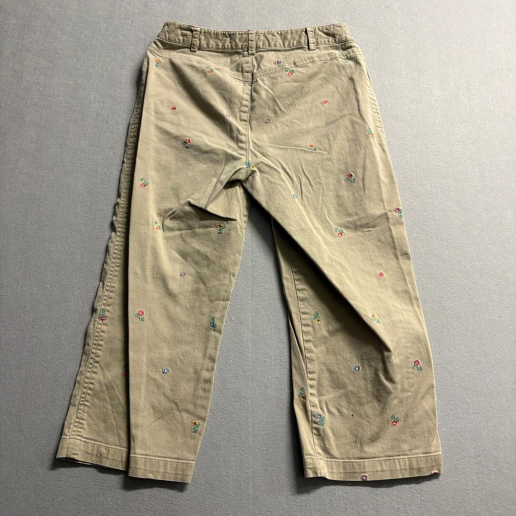 Rafaella Petites Embroidered Floral Khaki Pants Womens 8P Beige Cotton Stretch