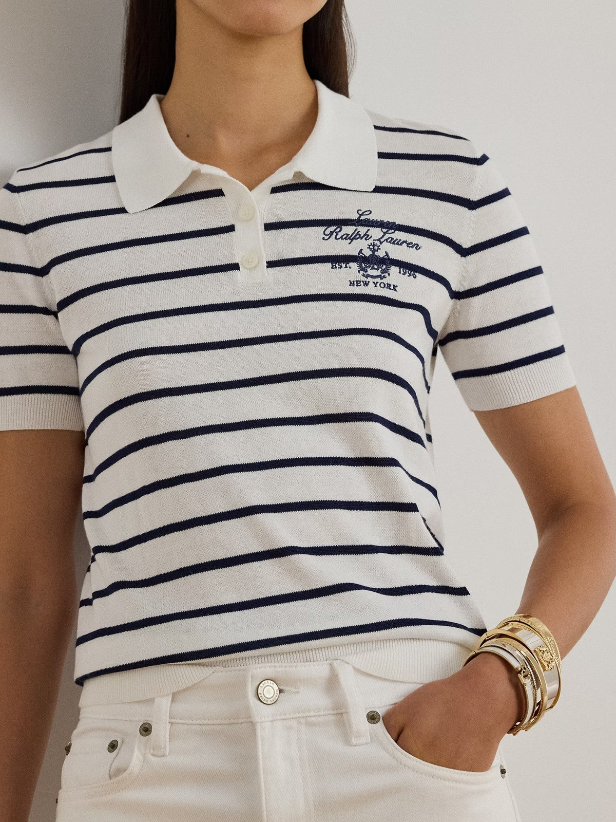 LAUREN RALPH LAUREN Polo Donna NATRISSA-SHORT SLEEVE-PULLOVER 200P03506 001 WHITE/REFINED NAVY
