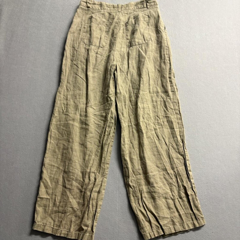 Zara Linen Pants Womens Small Olive Green Wide Leg Pleated High Rise Casual