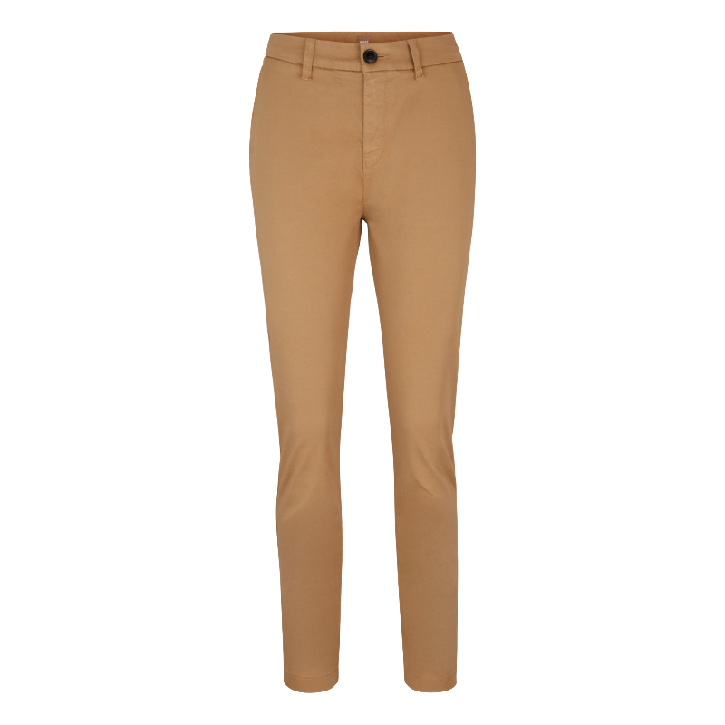 Hugo Boss Women's Trousers Tachini Regular Stretch Cotton Satin Beige