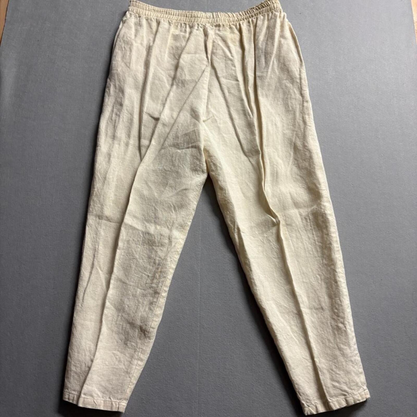 Lady Bug California Vintage 100% Linen Pants Womens S Cream Elastic Waist