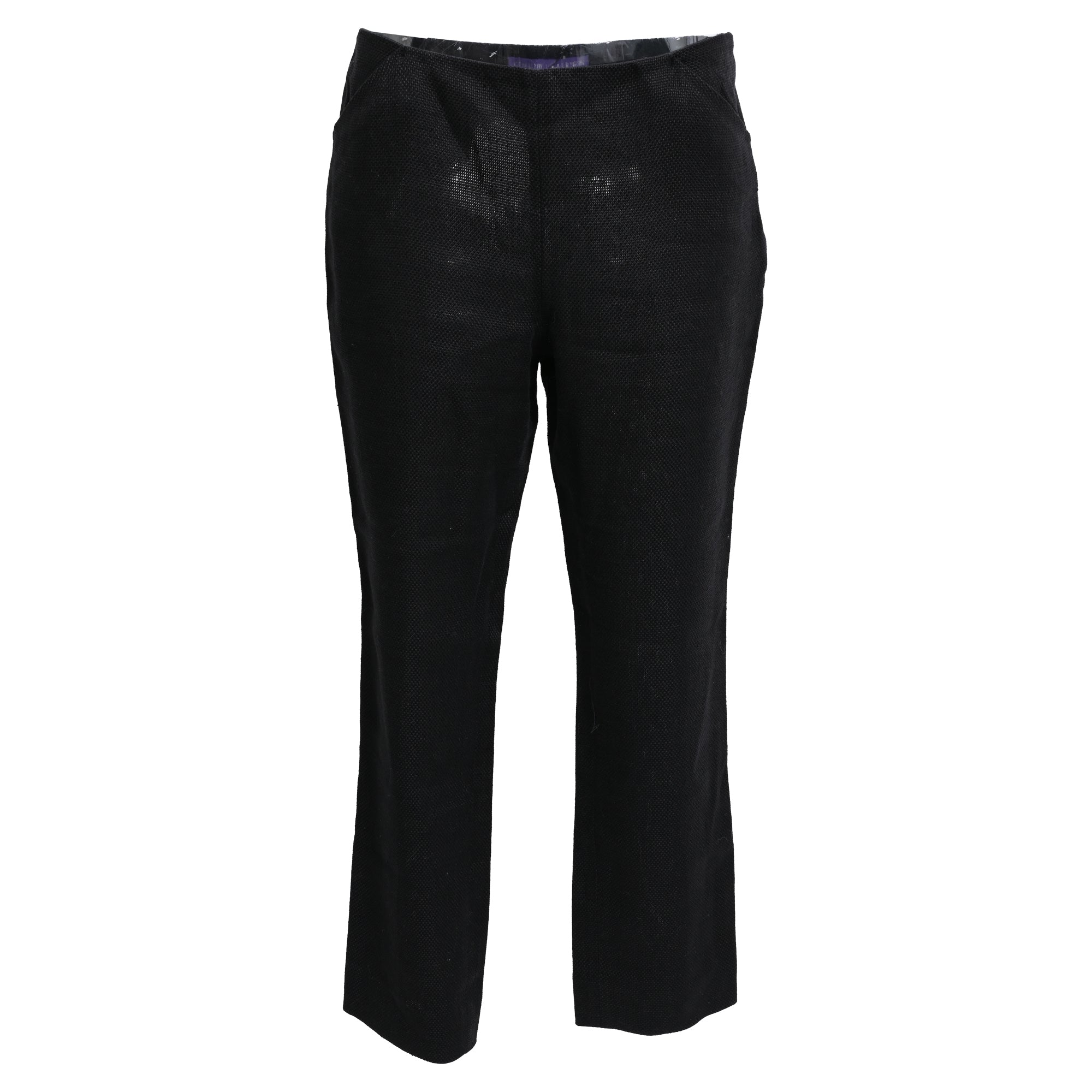 Women's Ralph Lauren Collection Straight-Leg Trousers in Black Linen