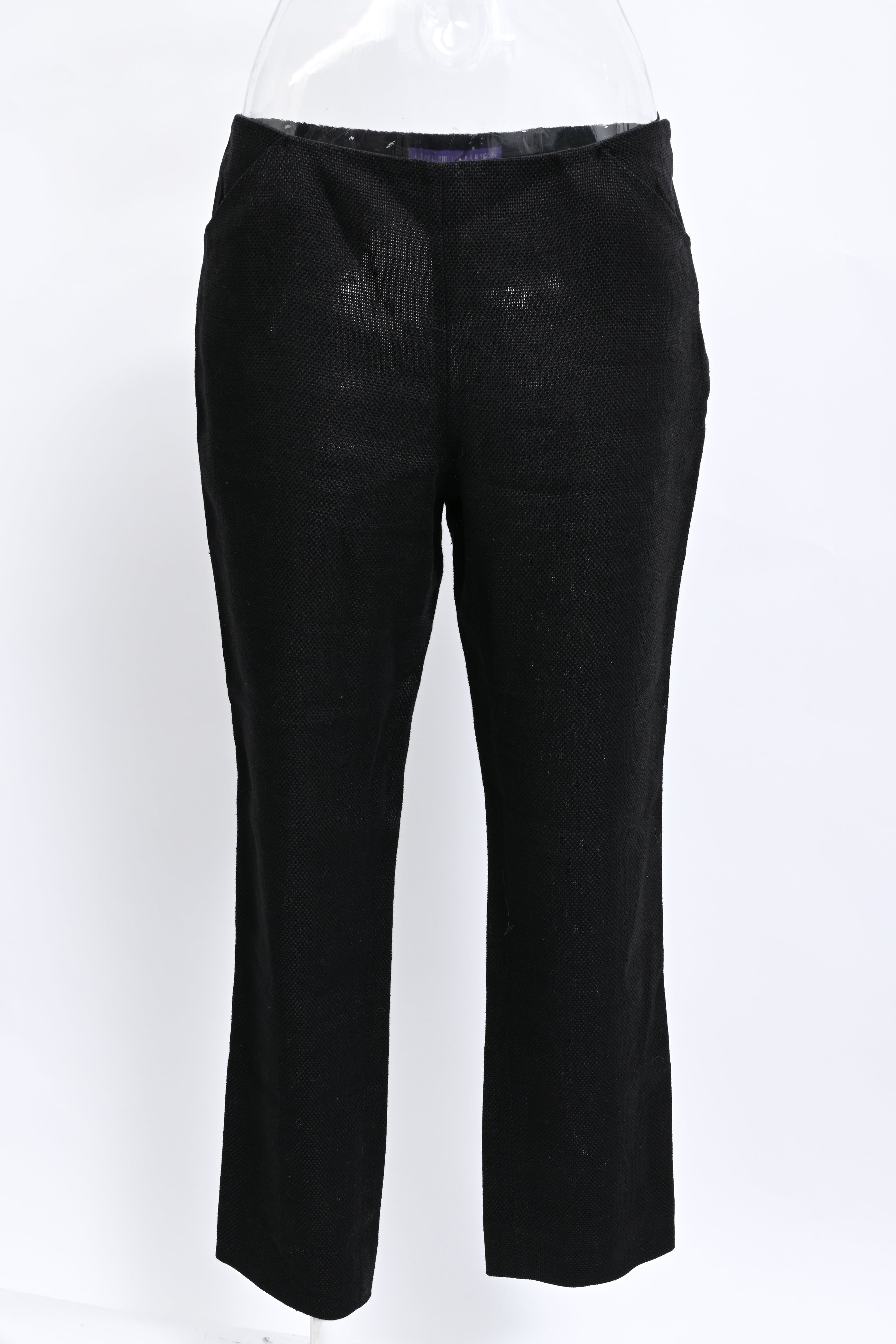 Women's Ralph Lauren Collection Straight-Leg Trousers in Black Linen
