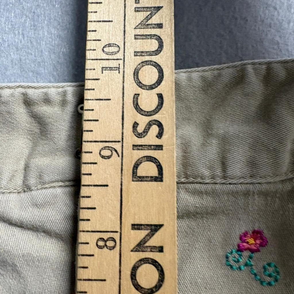 Rafaella Petites Embroidered Floral Khaki Pants Womens 8P Beige Cotton Stretch
