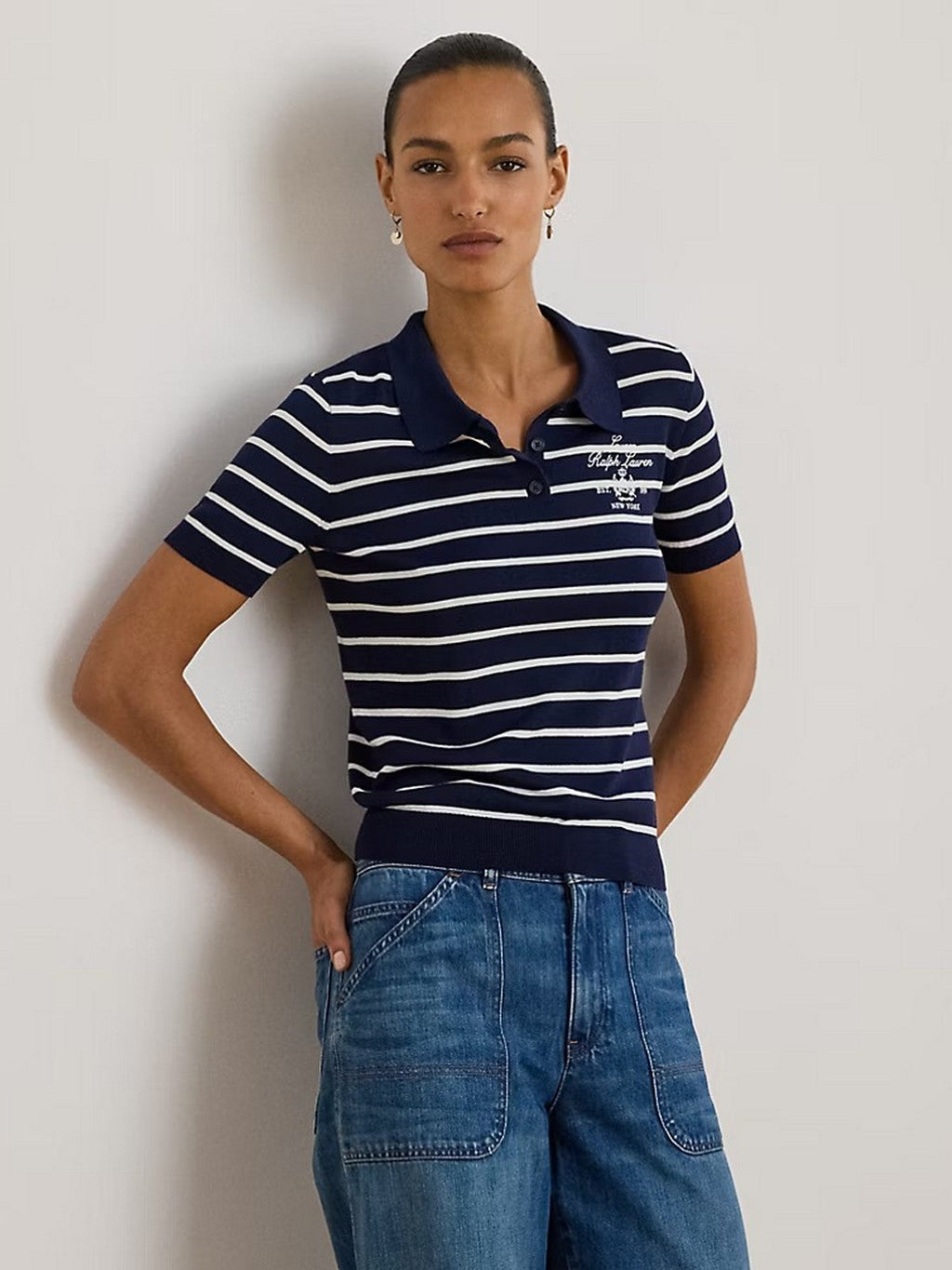 LAUREN RALPH LAUREN Polo Donna NATRISSA-SHORT SLEEVE-PULLOVER 200P03506 002 REFINED NAVY/WHITE