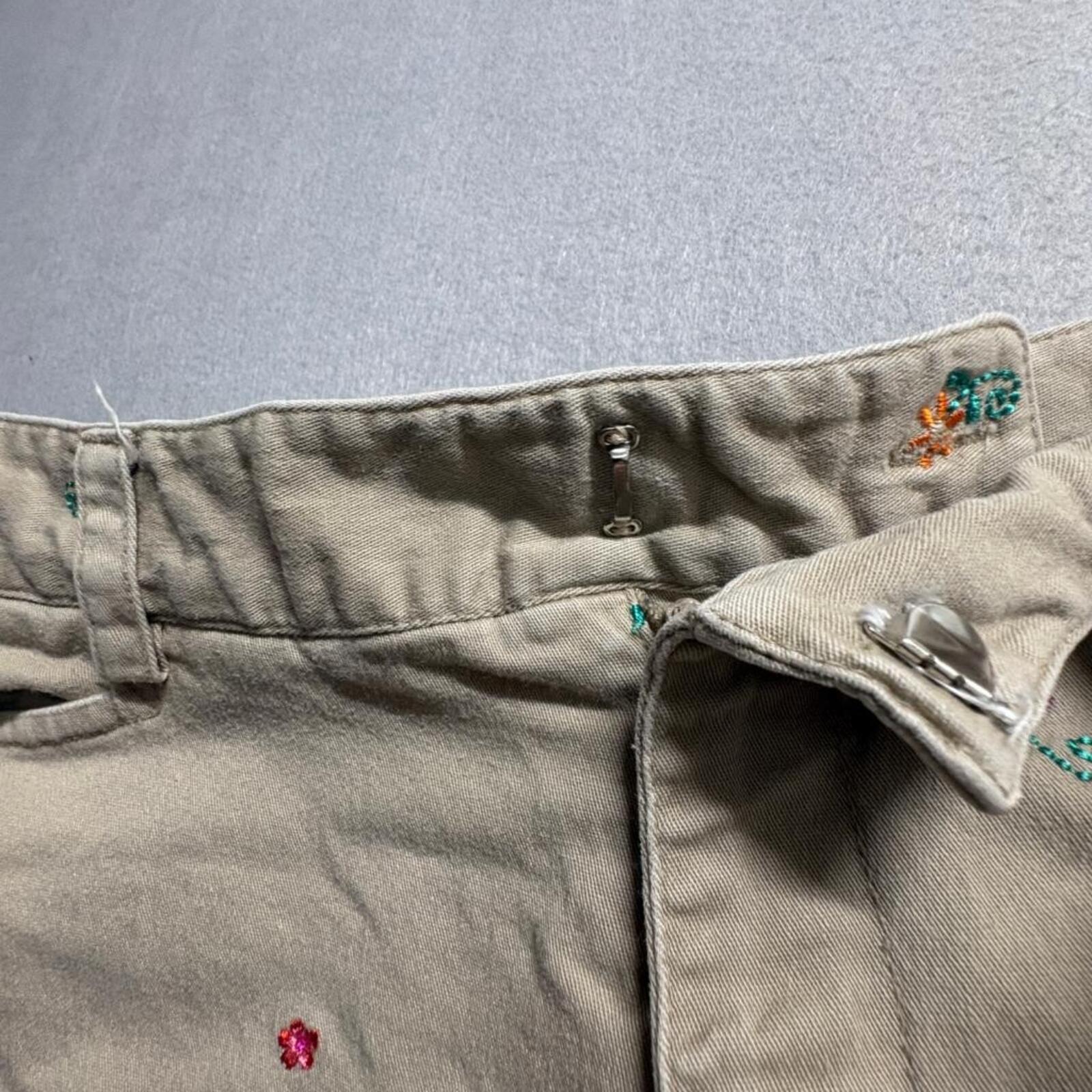 Rafaella Petites Embroidered Floral Khaki Pants Womens 8P Beige Cotton Stretch