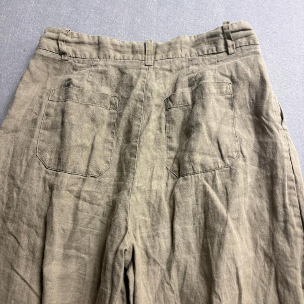 Zara Linen Pants Womens Small Olive Green Wide Leg Pleated High Rise Casual