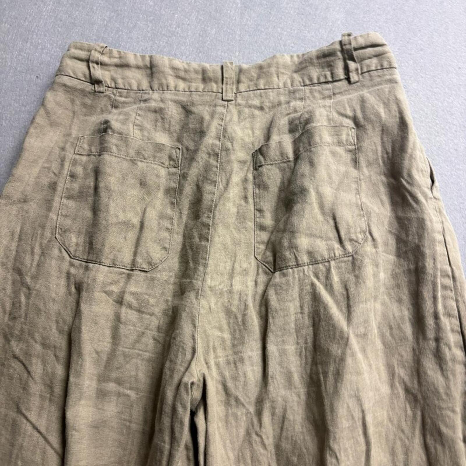 Zara Linen Pants Womens Small Olive Green Wide Leg Pleated High Rise Casual