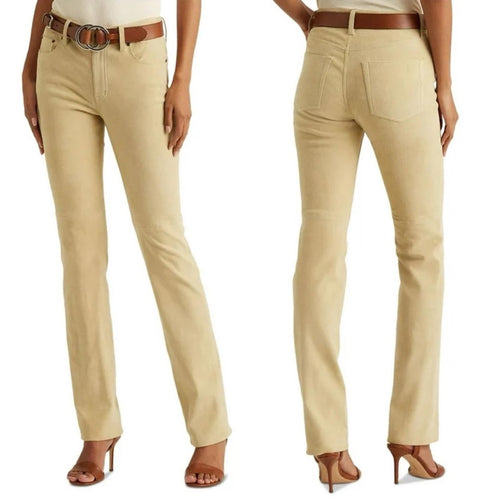 Lauren Ralph Lauren Goat Suede Straight Leg Pants, Size 12 New w/Tag Retail $695