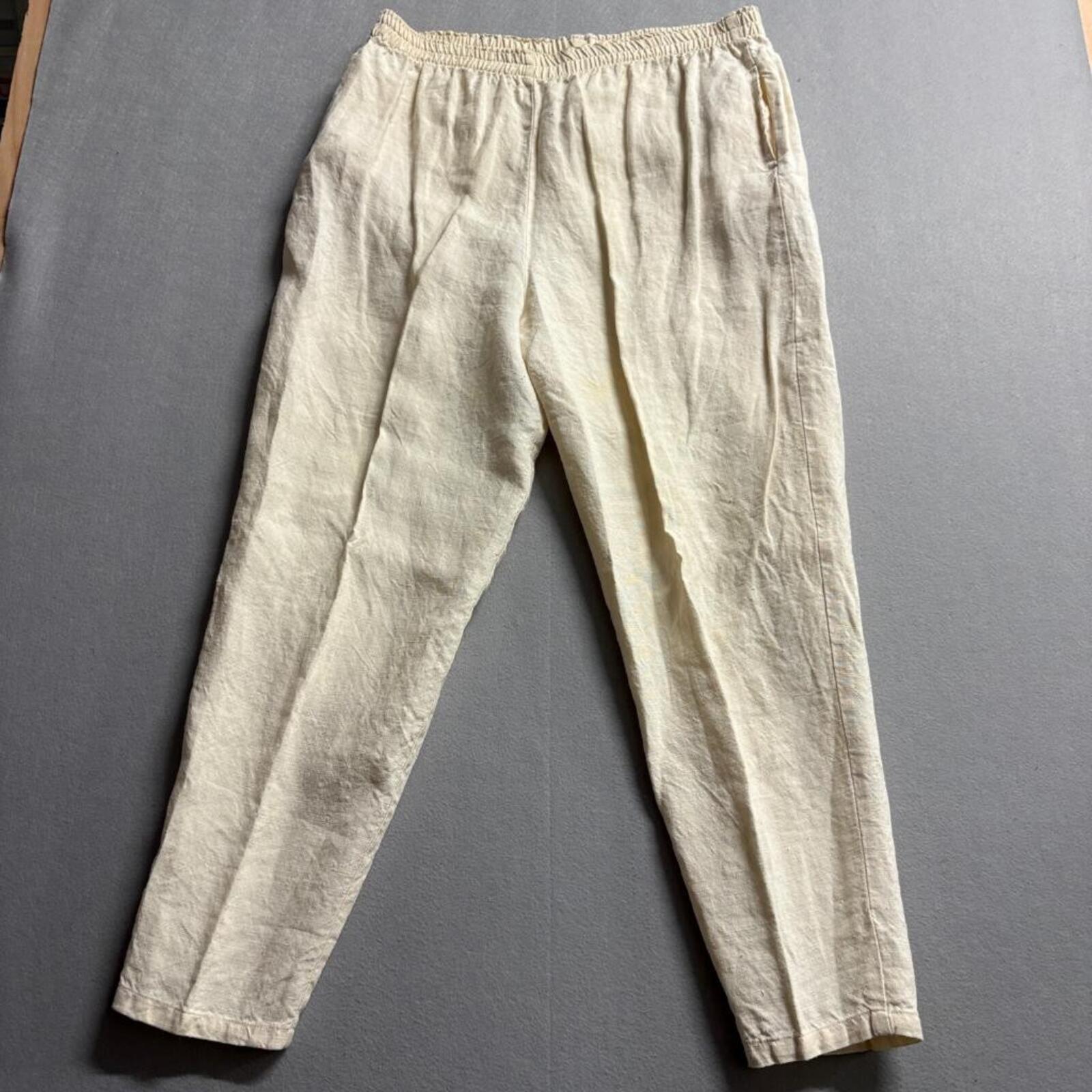 Lady Bug California Vintage 100% Linen Pants Womens S Cream Elastic Waist