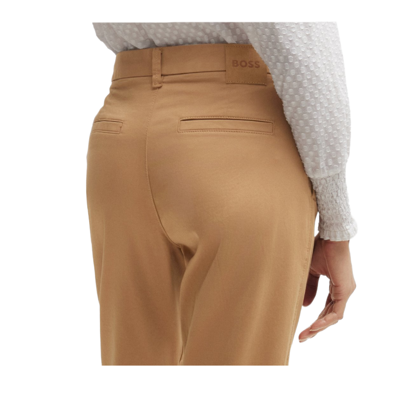 Hugo Boss Women's Trousers Tachini Regular Stretch Cotton Satin Beige